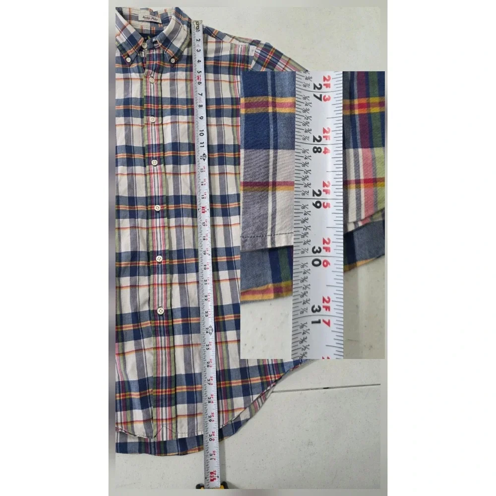 Ralph Lauren Bleeding Madras Shirt Mens M Blue White Plaid Button Down SS